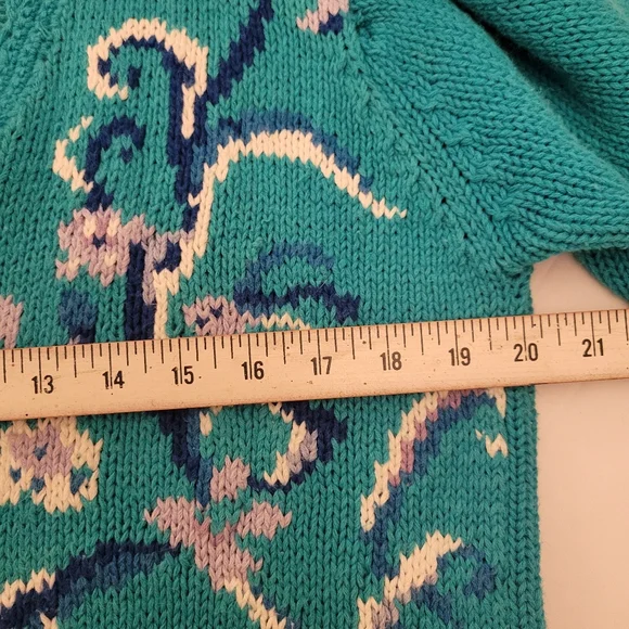 VINTAGE Worthington Floral Cable Knit Cardigan|Women's Large|Teal - Picture 6 of 7